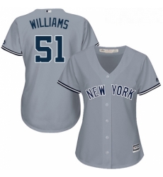 Womens Majestic New York Yankees 51 Bernie Williams Replica Grey Road MLB Jersey