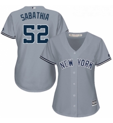 Womens Majestic New York Yankees 52 CC Sabathia Replica Grey Road MLB Jersey