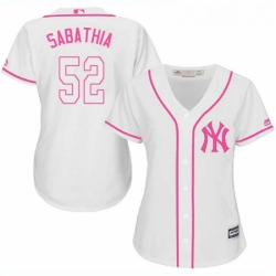 Womens Majestic New York Yankees 52 CC Sabathia Replica White Fashion Cool Base MLB Jersey