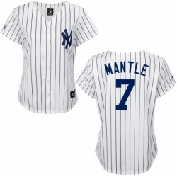 Womens Majestic New York Yankees 7 Mickey Mantle Authentic WhiteBlack Strip MLB Jersey