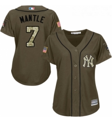 Womens Majestic New York Yankees 7 Mickey Mantle Replica Green Salute to Service MLB Jersey