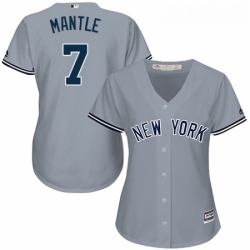 Womens Majestic New York Yankees 7 Mickey Mantle Replica Grey Road MLB Jersey