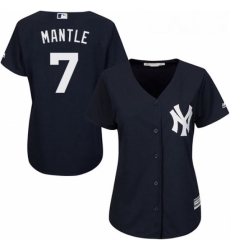 Womens Majestic New York Yankees 7 Mickey Mantle Replica Navy Blue Alternate MLB Jersey