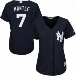 Womens Majestic New York Yankees 7 Mickey Mantle Replica Navy Blue Alternate MLB Jersey