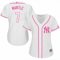Womens Majestic New York Yankees 7 Mickey Mantle Replica White Fashion Cool Base MLB Jersey