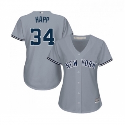 Womens New York Yankees 34 JA Happ Authentic Grey Road Baseball Jersey 