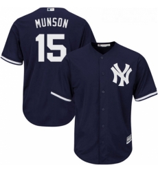 Youth Majestic New York Yankees 15 Thurman Munson Authentic Navy Blue Alternate MLB Jersey