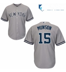 Youth Majestic New York Yankees 15 Thurman Munson Replica Grey Road MLB Jersey