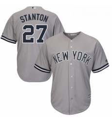 Youth Majestic New York Yankees 27 Giancarlo Stanton Replica Grey Road MLB Jersey 