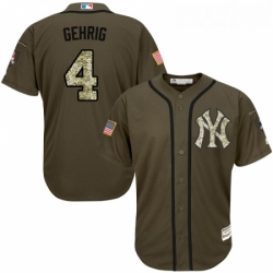 Youth Majestic New York Yankees 4 Lou Gehrig Replica Green Salute to Service MLB Jersey