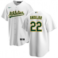 Men Oakland Athletics 22 Miguel Andujar White Cool Base Stitched Jersey