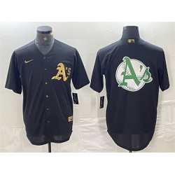 Men Oakland Athletics Black Gold Team Big Logo Cool Base Stitched Baseball Jersey 2