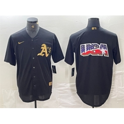 Men Oakland Athletics Black Gold Team Big Logo Cool Base Stitched Baseball Jersey