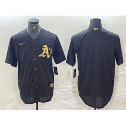 Men Oakland Athletics Blank Black Gold Cool Base Stitched Baseball Jersey