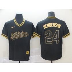 Men Oakland Athletics Rickey Henderson Black Gold Cooperstown Collection Legend V Neck Jersey