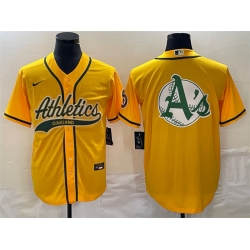 Men Oakland Athletics Yellow Team Big Logo Cool Base Stitched Baseball Jersey 001