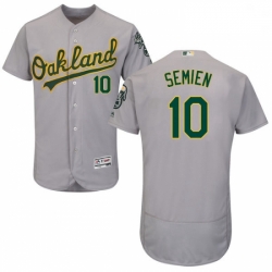 Mens Majestic Oakland Athletics 10 Marcus Semien Grey Road Flex Base Authentic Collection MLB Jersey