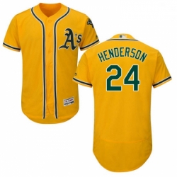 Mens Majestic Oakland Athletics 24 Rickey Henderson Gold Alternate Flex Base Authentic Collection MLB Jersey