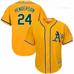 Mens Majestic Oakland Athletics 24 Rickey Henderson Replica Gold Alternate 2 Cool Base MLB Jersey