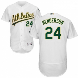 Mens Majestic Oakland Athletics 24 Rickey Henderson White Home Flex Base Authentic Collection MLB Jersey