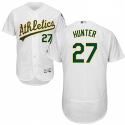 Mens Majestic Oakland Athletics 27 Catfish Hunter White Home Flex Base Authentic Collection MLB Jersey