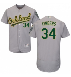 Mens Majestic Oakland Athletics 34 Rollie Fingers Grey Road Flex Base Authentic Collection MLB Jersey