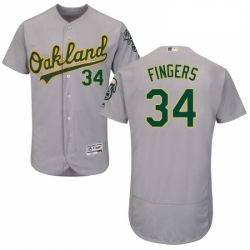 Mens Majestic Oakland Athletics 34 Rollie Fingers Grey Road Flex Base Authentic Collection MLB Jersey
