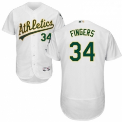 Mens Majestic Oakland Athletics 34 Rollie Fingers White Home Flex Base Authentic Collection MLB Jersey