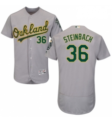 Mens Majestic Oakland Athletics 36 Terry Steinbach Grey Road Flex Base Authentic Collection MLB Jersey