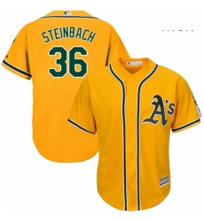 Mens Majestic Oakland Athletics 36 Terry Steinbach Replica Gold Alternate 2 Cool Base MLB Jersey