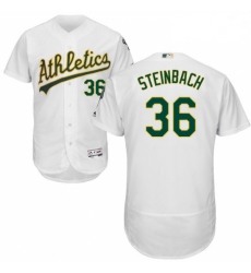 Mens Majestic Oakland Athletics 36 Terry Steinbach White Home Flex Base Authentic Collection MLB Jersey