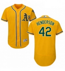 Mens Majestic Oakland Athletics 42 Dave Henderson Gold Alternate Flex Base Authentic Collection MLB Jersey 