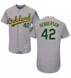 Mens Majestic Oakland Athletics 42 Dave Henderson Grey Road Flex Base Authentic Collection MLB Jersey