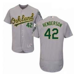 Mens Majestic Oakland Athletics 42 Dave Henderson Grey Road Flex Base Authentic Collection MLB Jersey