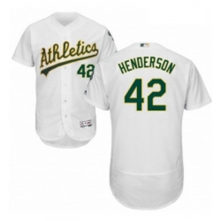 Mens Majestic Oakland Athletics 42 Dave Henderson White Home Flex Base Authentic Collection MLB Jersey