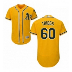 Mens Majestic Oakland Athletics 60 Andrew Triggs Gold Flexbase Authentic Collection MLB Jersey