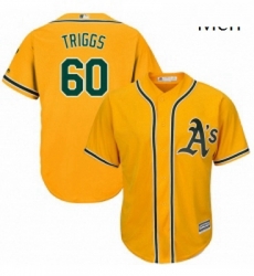 Mens Majestic Oakland Athletics 60 Andrew Triggs Replica Gold Alternate 2 Cool Base MLB Jersey 