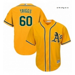 Mens Majestic Oakland Athletics 60 Andrew Triggs Replica Gold Alternate 2 Cool Base MLB Jersey 
