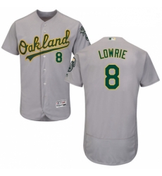 Mens Majestic Oakland Athletics 8 Jed Lowrie Grey Road Flex Base Authentic Collection MLB Jersey