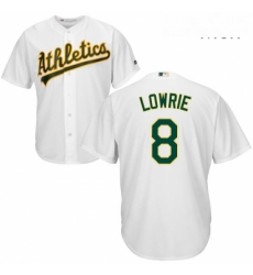 Mens Majestic Oakland Athletics 8 Jed Lowrie Replica White Home Cool Base MLB Jersey