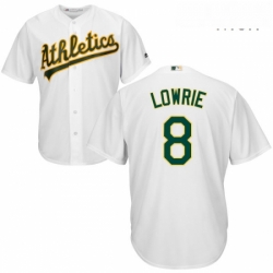 Mens Majestic Oakland Athletics 8 Jed Lowrie Replica White Home Cool Base MLB Jersey