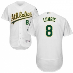 Mens Majestic Oakland Athletics 8 Jed Lowrie White Home Flex Base Authentic Collection MLB Jersey
