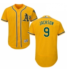 Mens Majestic Oakland Athletics 9 Reggie Jackson Gold Alternate Flex Base Authentic Collection MLB Jersey