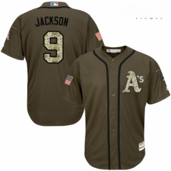 Mens Majestic Oakland Athletics 9 Reggie Jackson Replica Green Salute to Service MLB Jersey