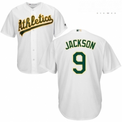 Mens Majestic Oakland Athletics 9 Reggie Jackson Replica White Home Cool Base MLB Jersey