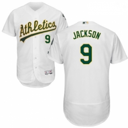 Mens Majestic Oakland Athletics 9 Reggie Jackson White Home Flex Base Authentic Collection MLB Jersey