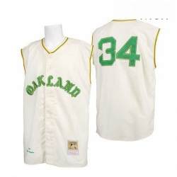Mens Mitchell and Ness 1968 Oakland Athletics 34 Rollie Fingers Authentic Cream Throwback MLB Jersey