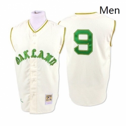 Mens Mitchell and Ness 1968 Oakland Athletics 9 Reggie Jackson Replica Cream Throwback MLB Jersey
