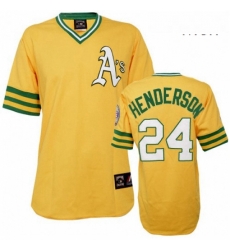 Mens Mitchell and Ness Oakland Athletics 24 Rickey Henderson Authentic Gold Throwback MLB Jersey