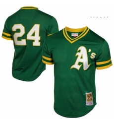 Mens Mitchell and Ness Oakland Athletics 24 Rickey Henderson Authentic Green 1991 Throwback MLB Jersey